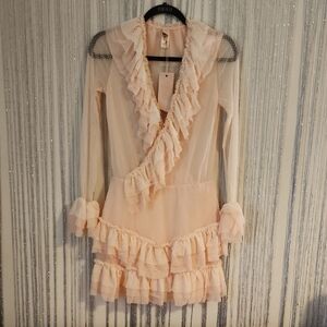 we are hah Elegant Ruffled Cream mesh Dress S